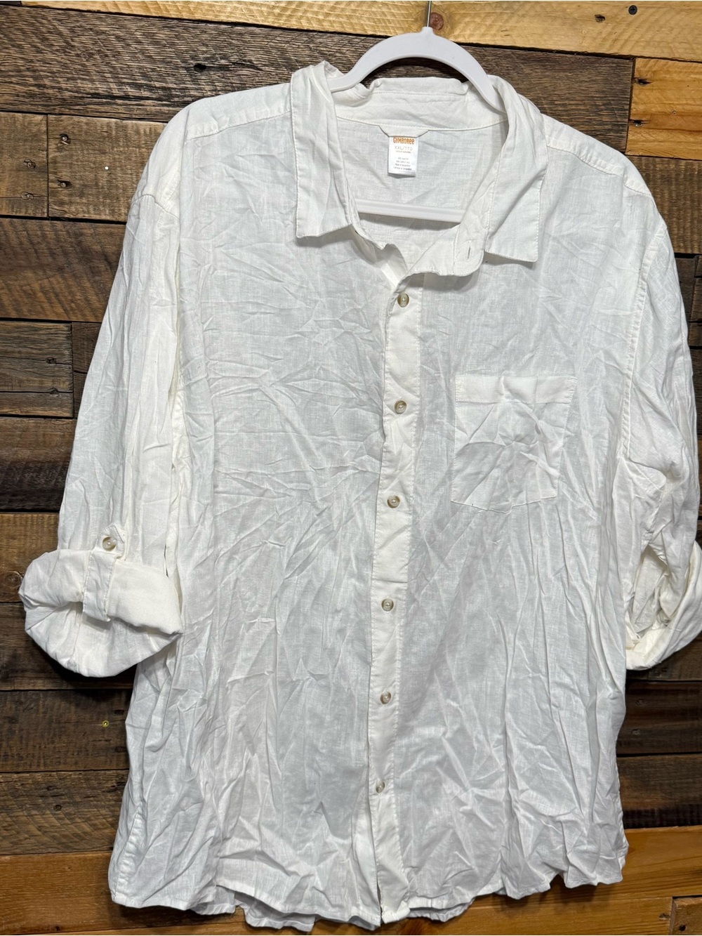Gymboree Adult Mens Womens XXL White Linen Cotton Tab Sleeve Button Up Shirt